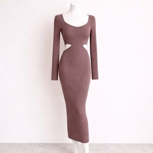 Abercrombie Ribbed Cutout Long Sleeve Bodycon Dress Mid-Calf XS